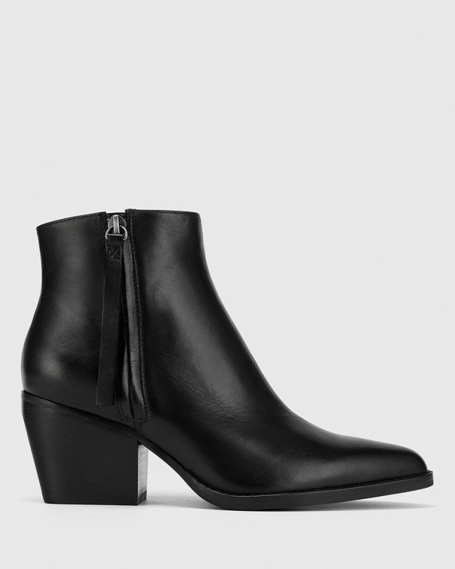 Wittner Kymberly Black Nappa Leather Block Heel Ankle Boot
