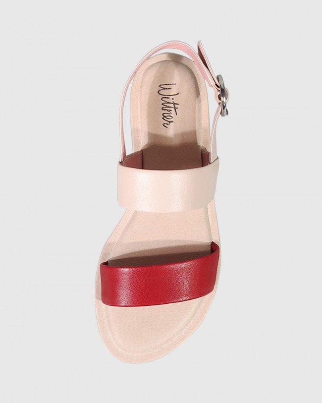 Wittner Elissa Red & Pink Leather Flat Sandal