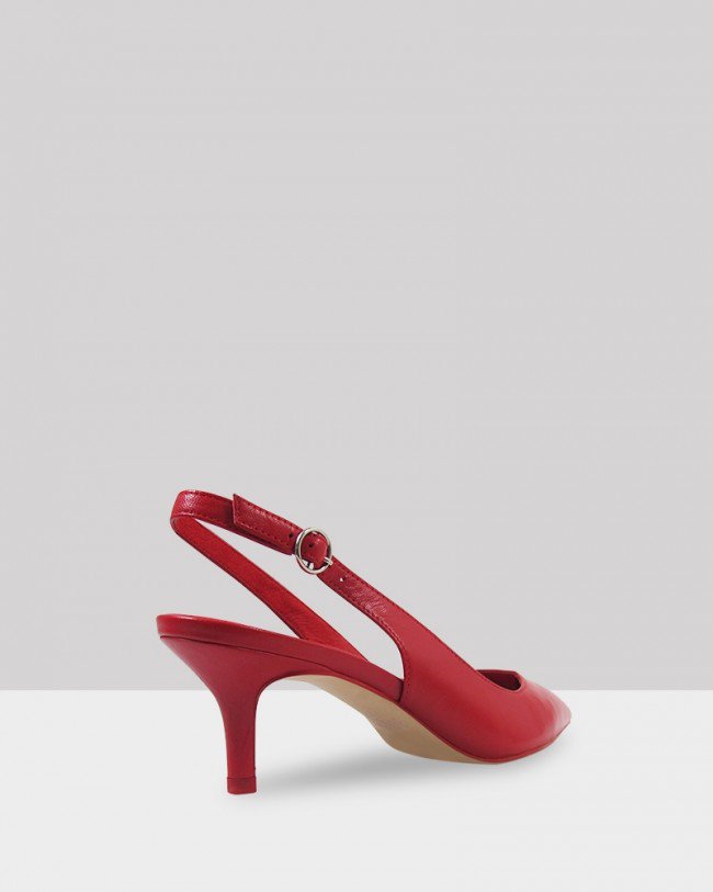 Wittner Nancie Red Leather Pointed Toe Slingback Mid Heel