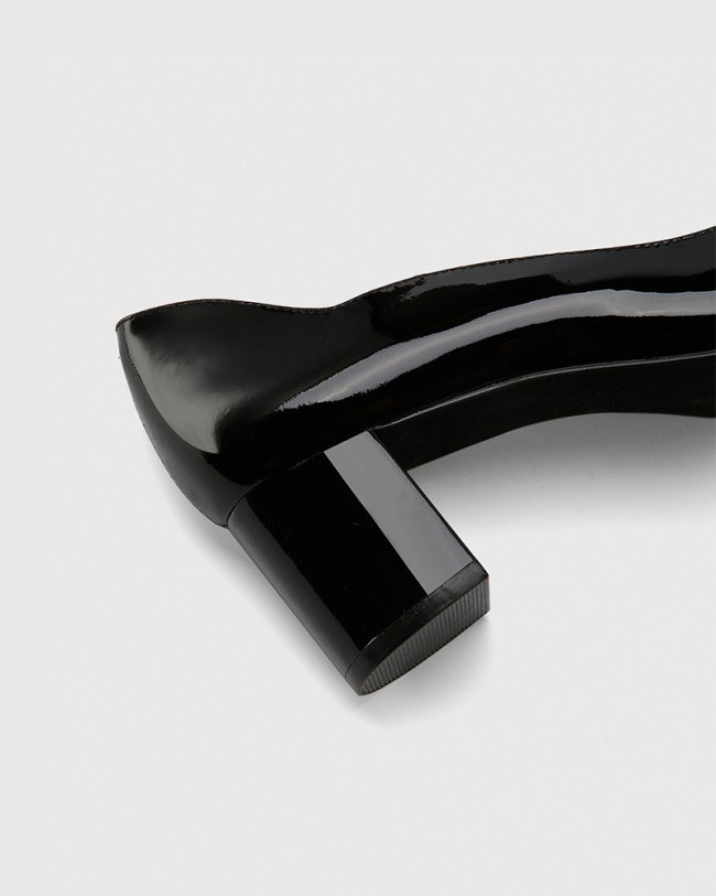 Wittner Lynn Black Patent Almond Toe Block Heel