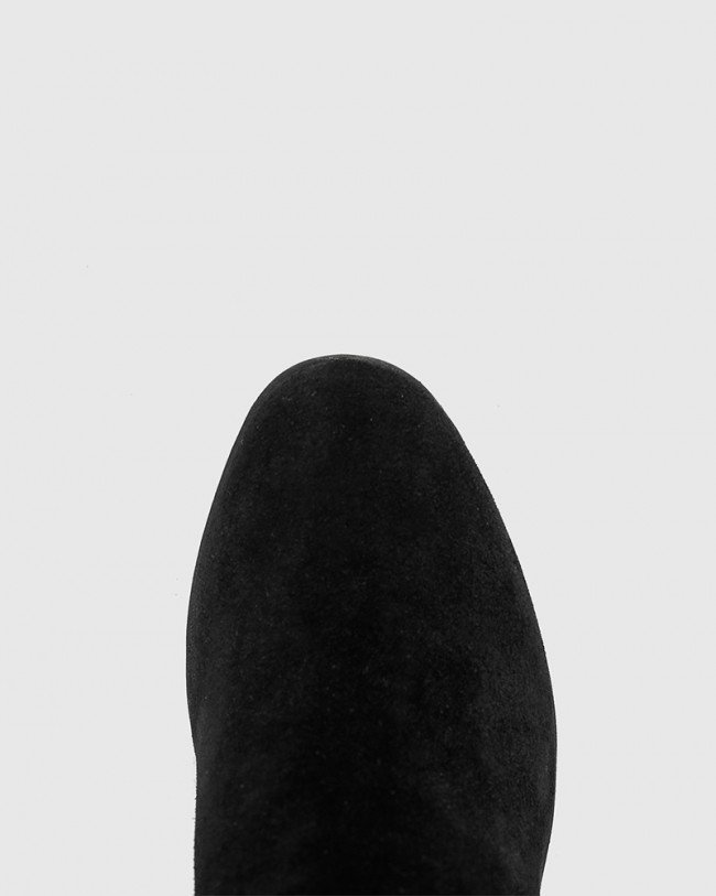 Wittner Patt Black Suede Leather Wedge Round Toe Ankle Boot