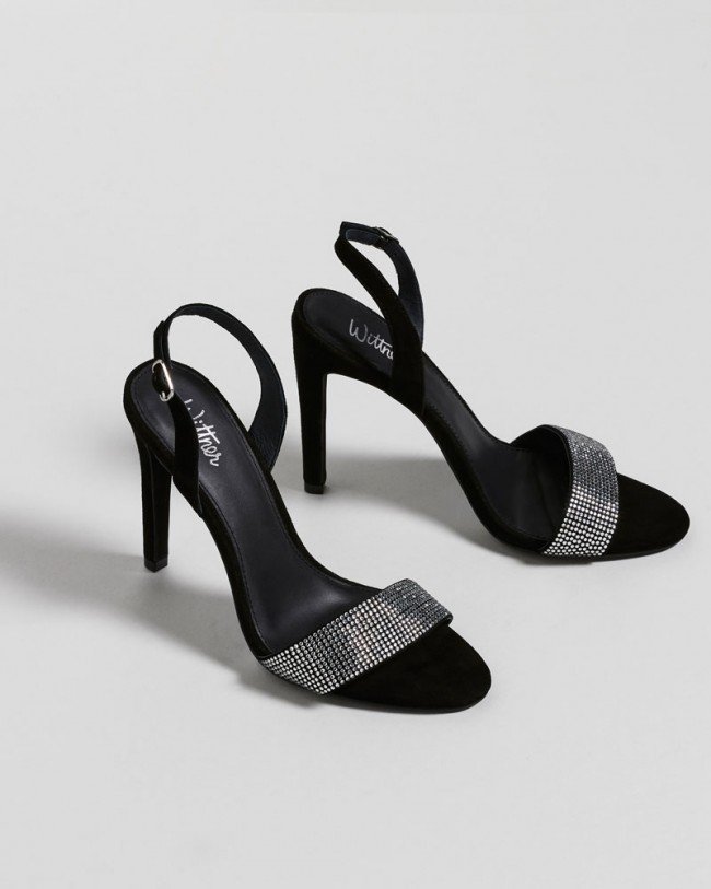 Wittner Ash Black Suede Diamonte Detail Strappy Stiletto Heel