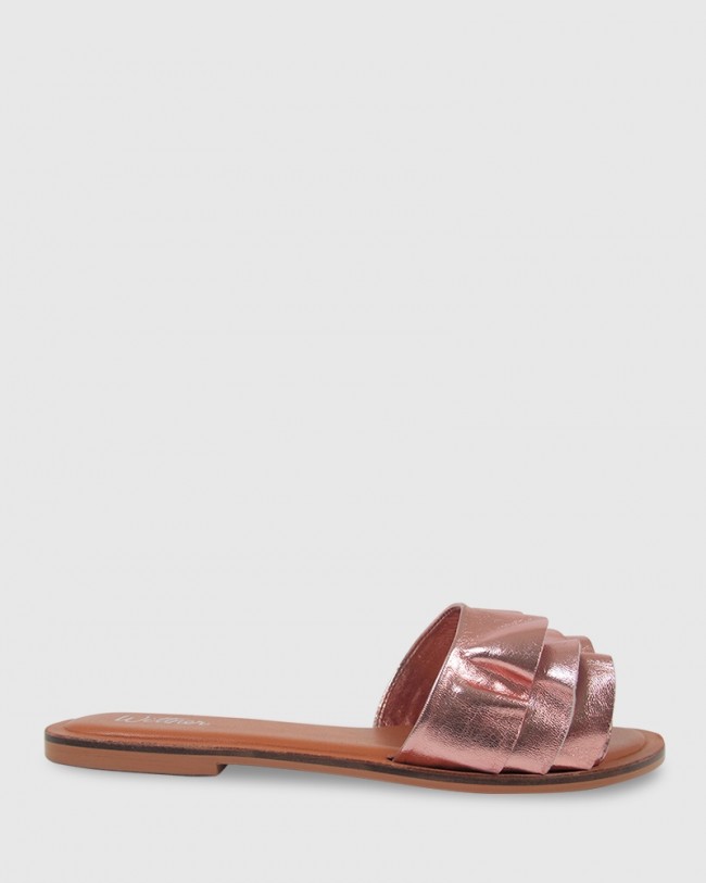 Wittner Indira Rose Gold Leather Ruffle Flat Slide