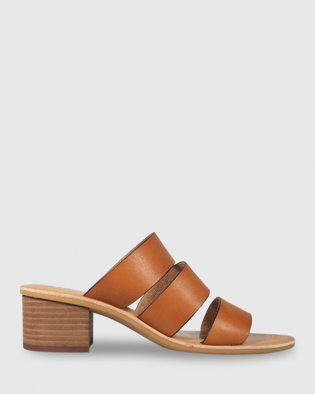 Wittner Ginnifer Tan Leather Block Heel Slide