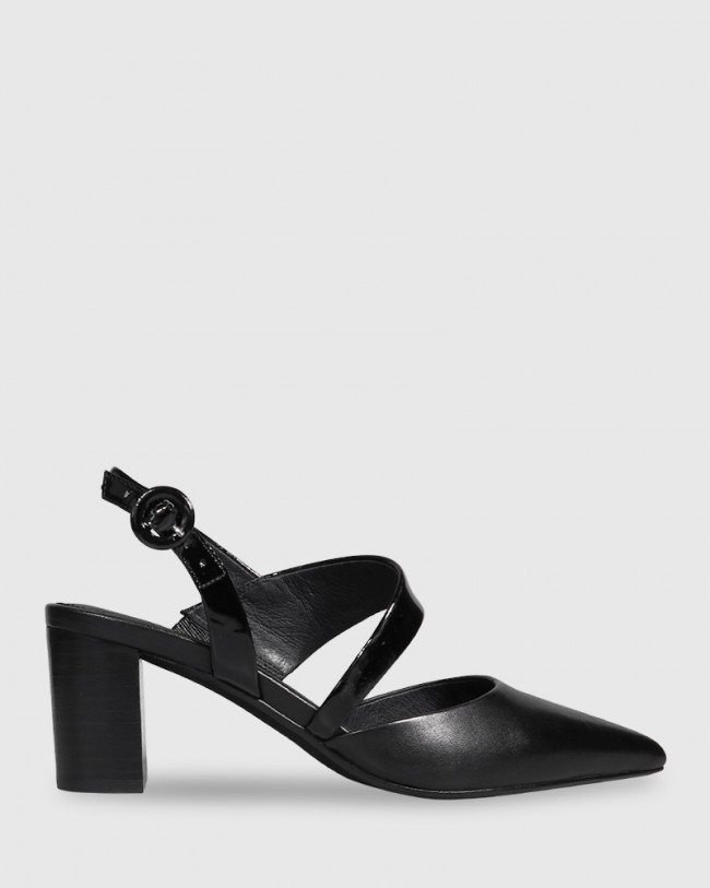 Wittner Devron Black Leather Pointed Toe Block Heel