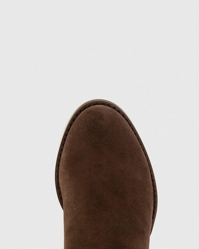 Wittner Kylar Brown Suede Block Heel Ankle Boot