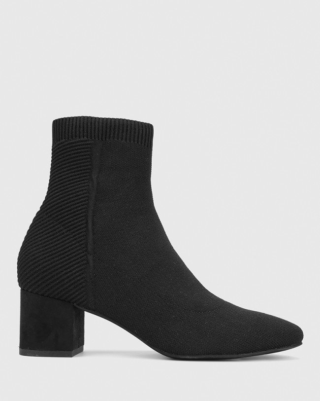 Wittner Arton Black Stretch Knit Block Heel Ankle Boot