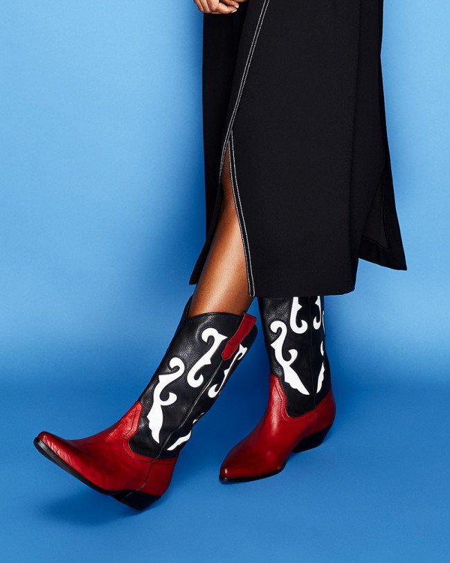 Wittner Gretchen Black, Red and White Leather Pointed Toe Western Boot