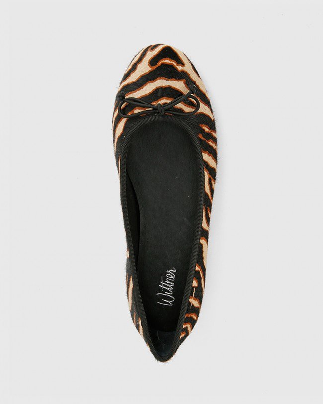 Wittner Collies Chocolate Zebra Pony Hair Leather Ballet Flat