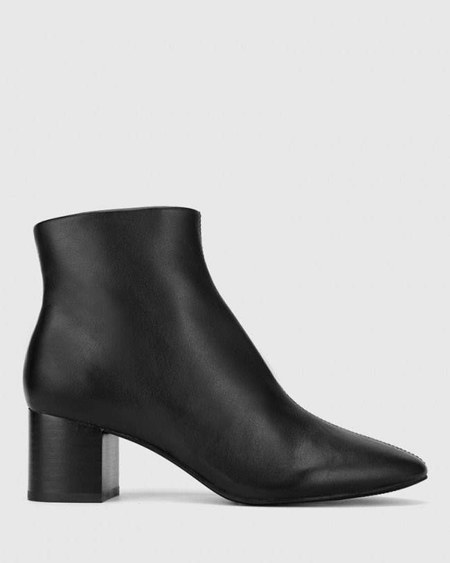 Wittner Aleshia Black Leather Block Heel Ankle Boot