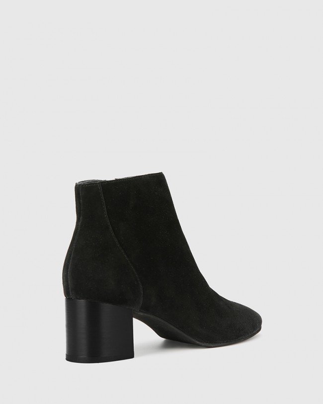 Wittner Alsen Black Suede Block Heel Almond Toe Ankle Boot