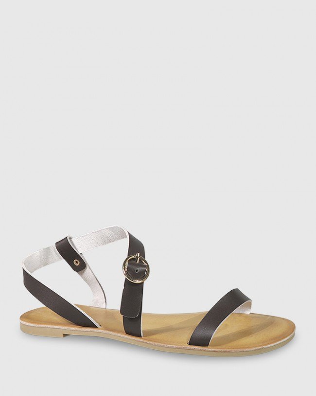 Wittner Farida Chocolate Leather Open Toe Flat Sandal