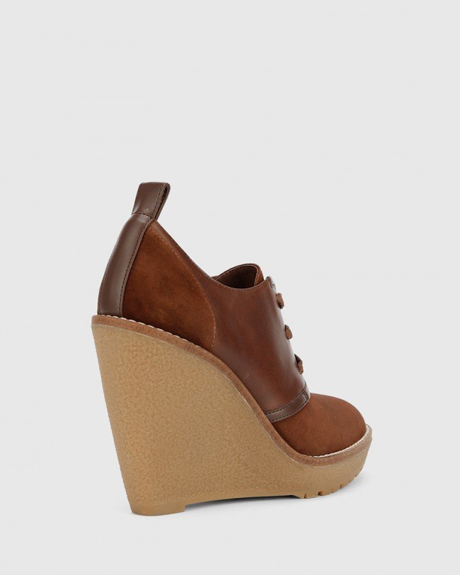 Wittner Tablyn Brown Suede and Leather Round Toe Wedge Bootie