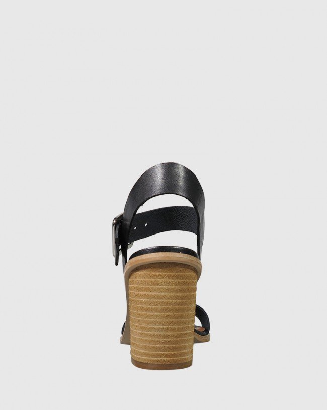 Wittner Fantine Black Leather Block Heel Sandal