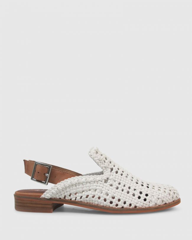 Wittner Habor White PU Weave Slingback Flat