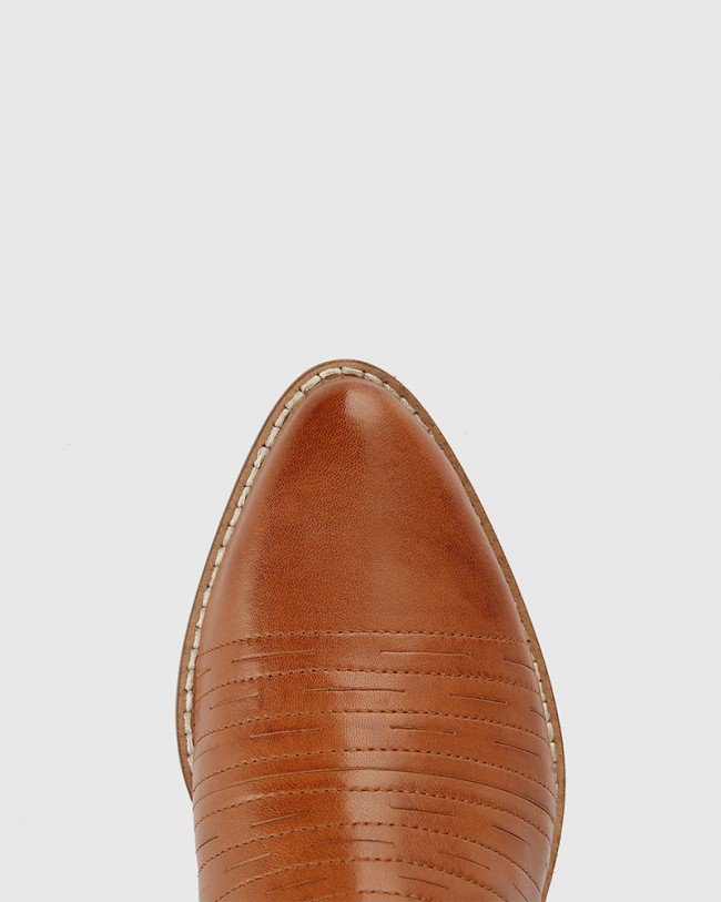 Wittner Jaylee Tan Leather Almond Toe Block Heel Ankle Boot