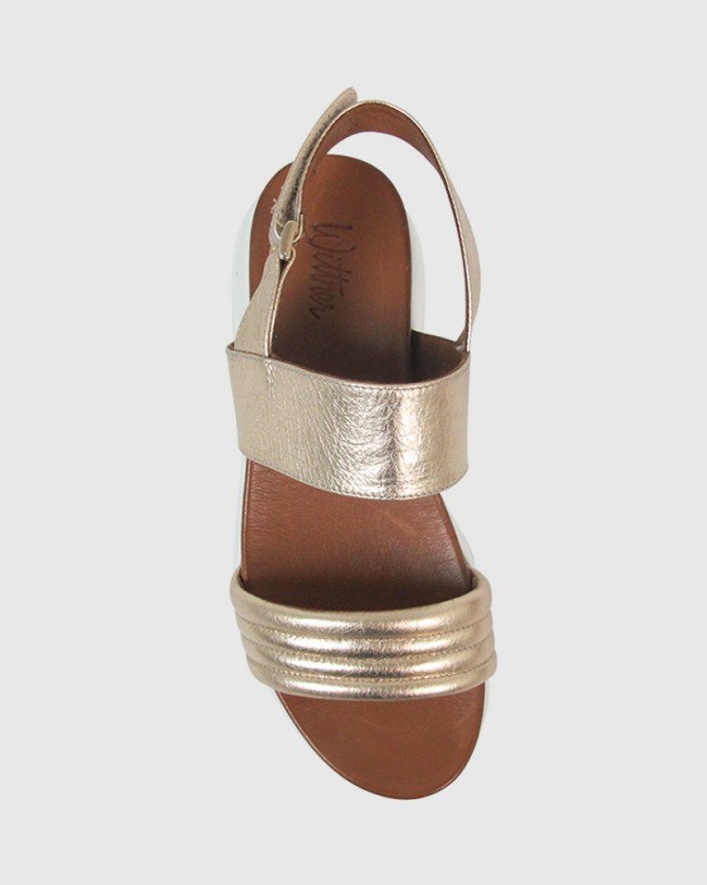Wittner Kenya Gold Leather Open Toe Flatform Sandal