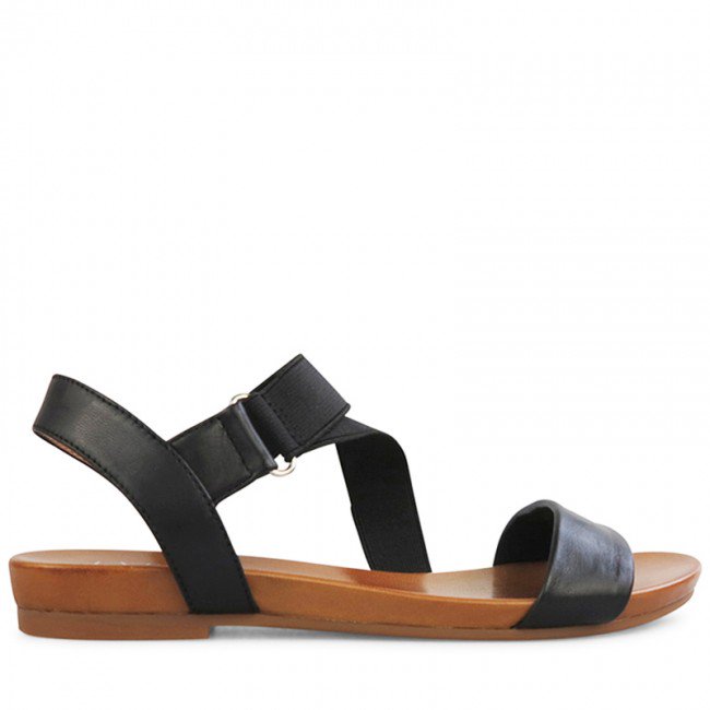 Wittner Lyla Black Leather and Elastic Strap Sandal
