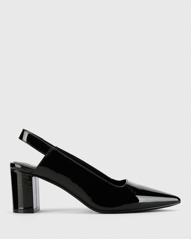 Wittner Daveen Black Patent Slingback Block Heel