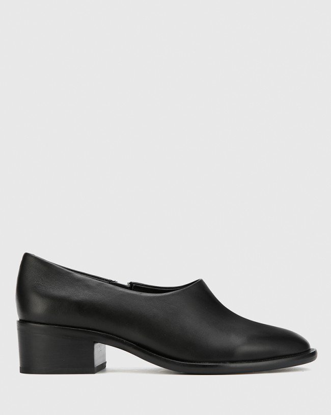 Wittner Fianna Black Nappa Leather Block Heel Bootie