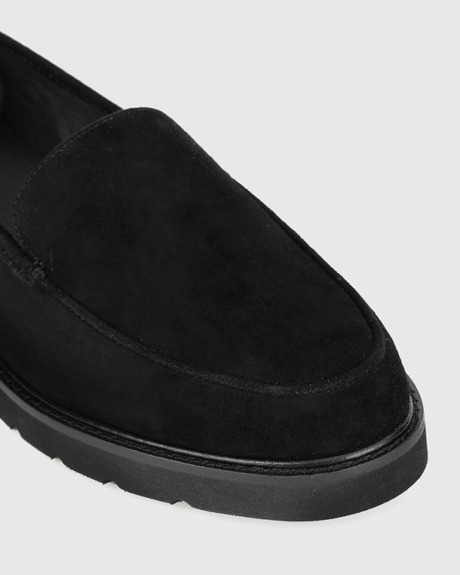 Wittner Dee Black Suede Round Toe Slip On Loafer
