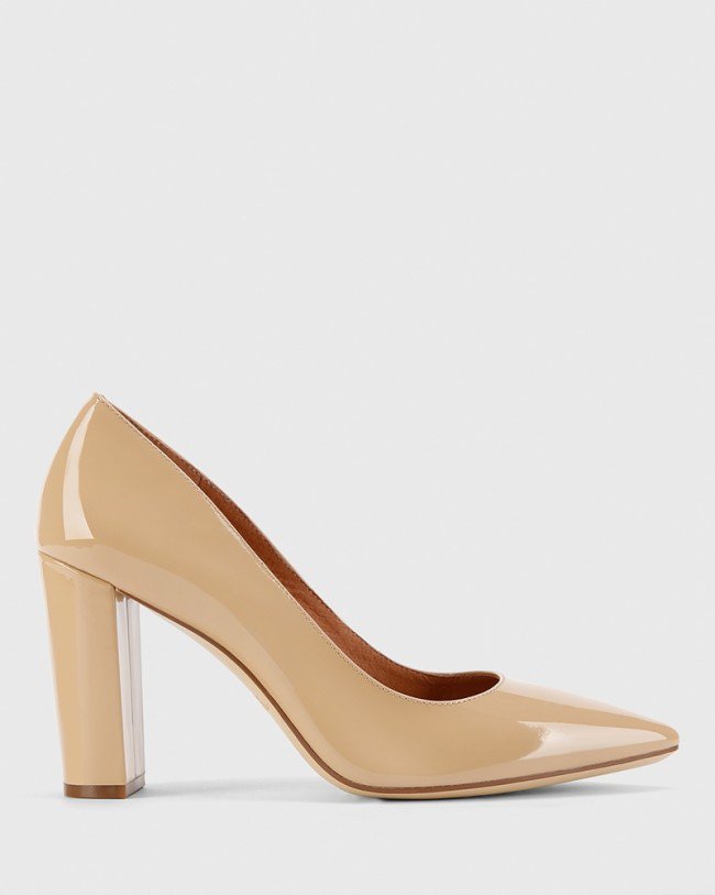 Wittner Hether Nude Patent Pointed Toe Block Heel