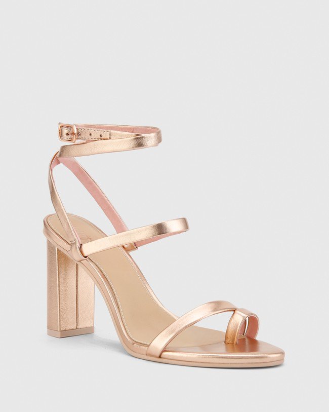 Wittner Regeena Rose Gold Metalic Leather Block Heel Sandal