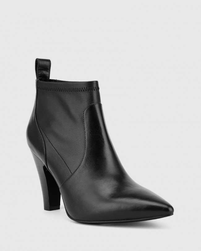 Wittner Holten Black Stretch Leather Block Heel Ankle Bootie