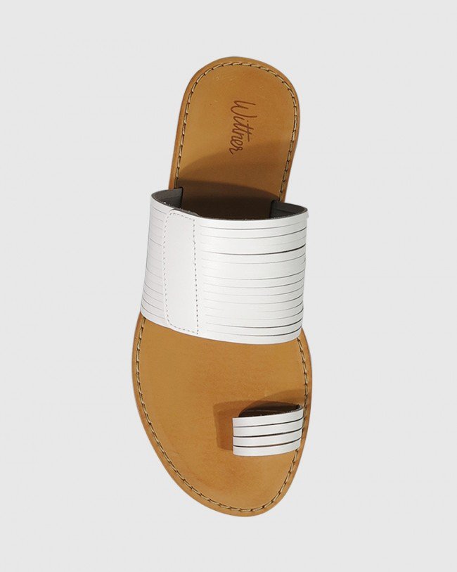 Wittner Constanza White Leather Slip On Flat Sandal