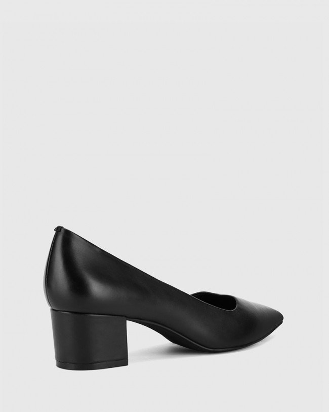Wittner Gardenia Black Leather Block Heel Pointed Toe Pump
