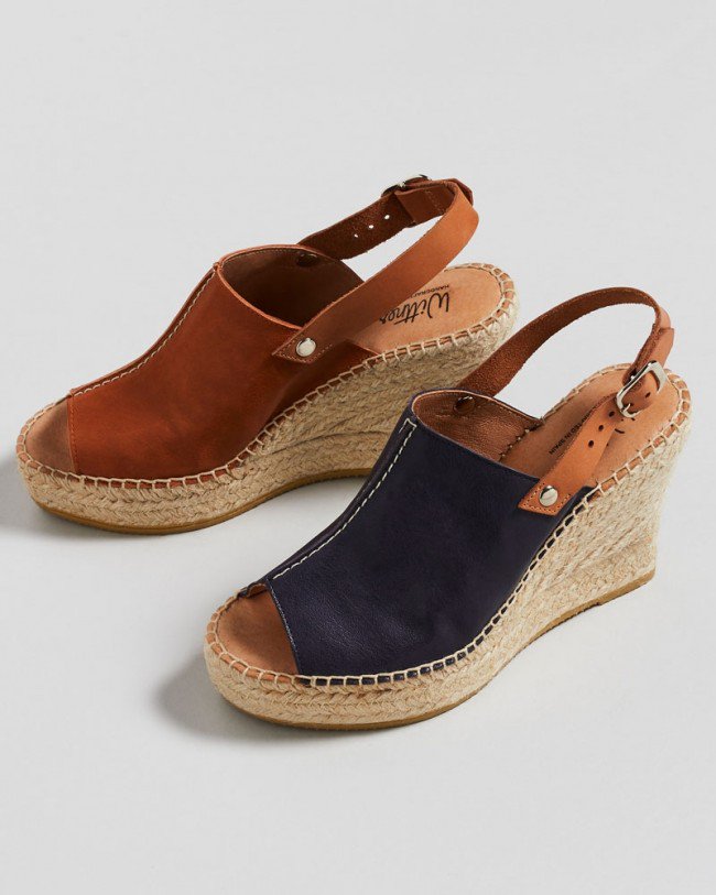 Wittner Umberto Navy Leather Peep Toe Espadrille Wedge