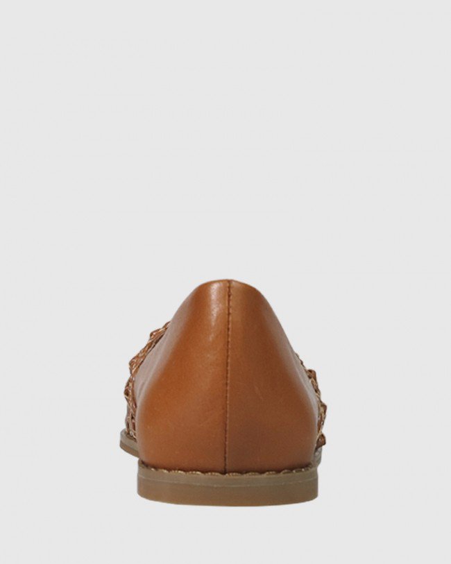 Wittner Joeey Cognac Leather Weave Detail Open Toe Flat
