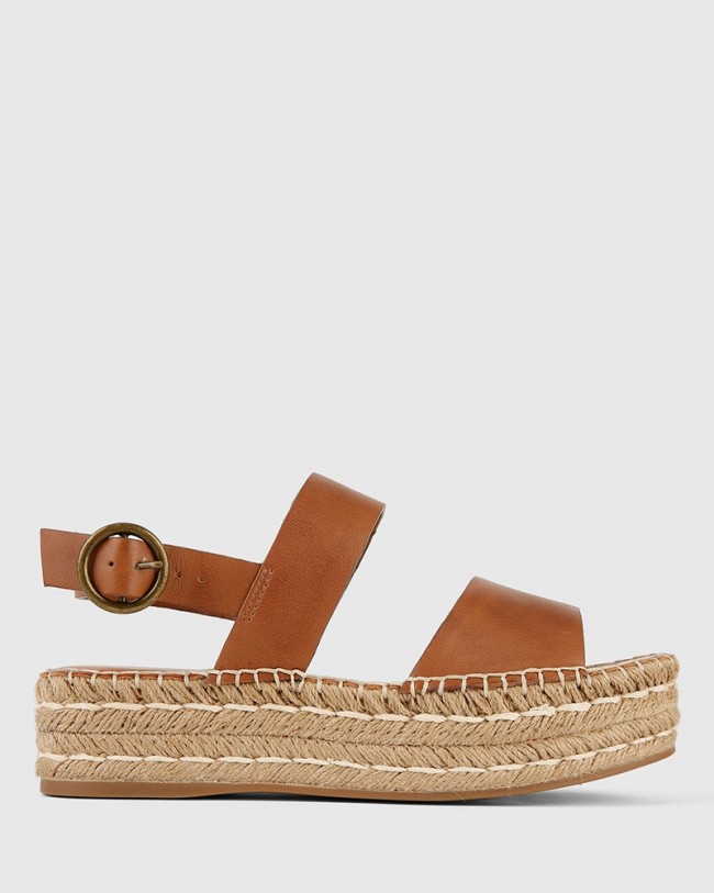 Wittner Etros Cognac Leather Espadrille Flatform Sandal