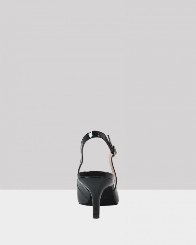 Wittner Nancie Black Patent Pointed Toe Slingback Mid Heel