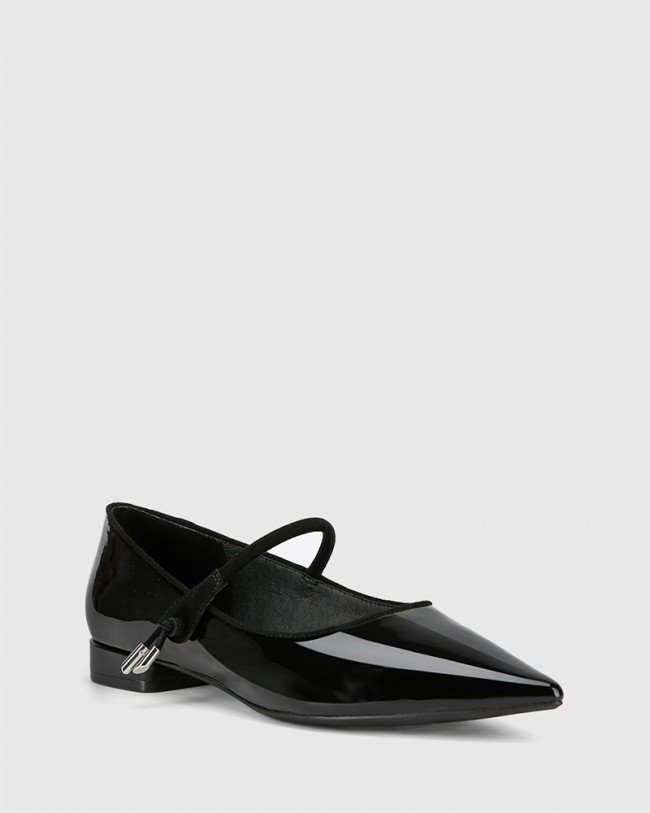 Wittner Meara Black Patent & Suede Leather Point Toe Flat