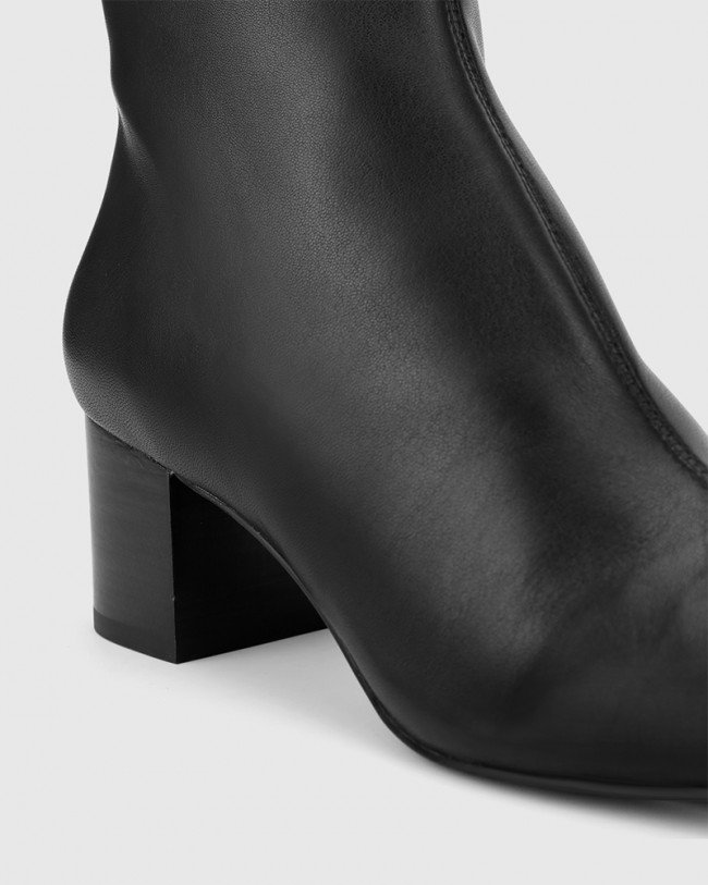 Wittner Aleshia Black Leather Block Heel Ankle Boot