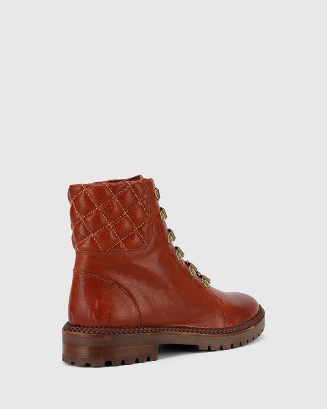 Wittner Bentleigh Rust Leather Quilted Collar Lace Up Ankle Boot