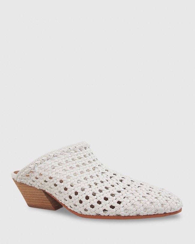 Wittner Kelsey White Woven Pointed Toe Block Heel Mule
