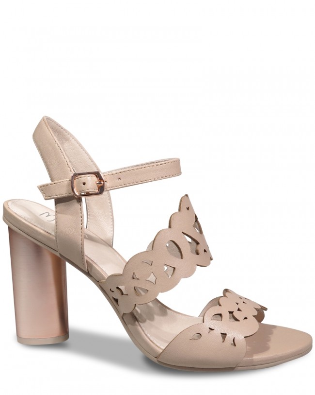 Wittner Reanna Nude Leather Perforated Block Heeled Sandal