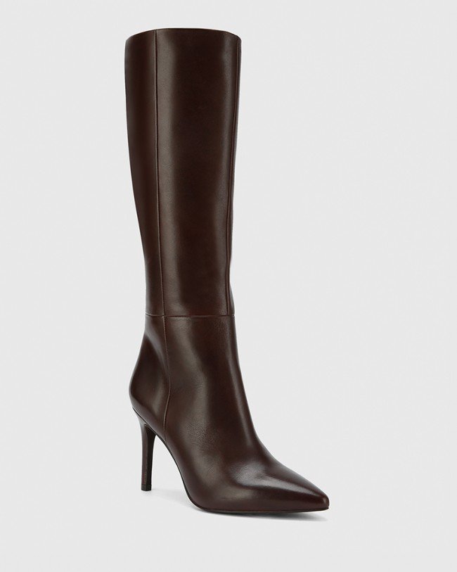 Wittner Hallow Chocolate Leather Pointed Toe Long Boot