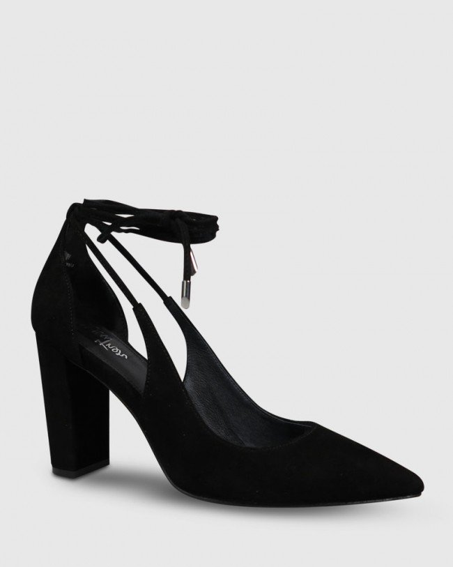 Wittner Hennessy Black Suede Ankle Wrap Block Heel