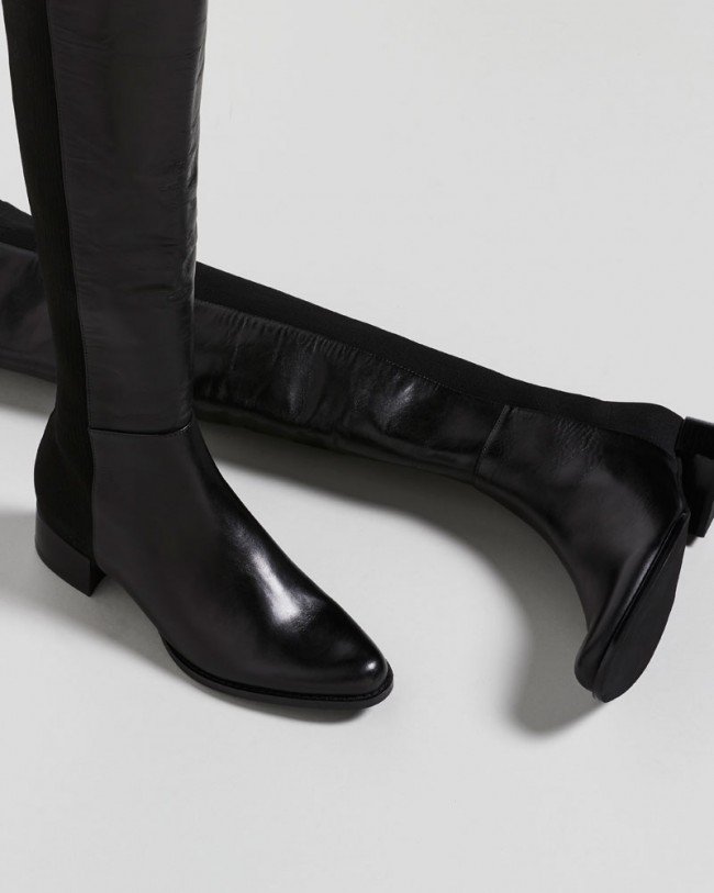 Wittner Barden Black Leather Elasticated Calf Block Heel Over the Knee Boot