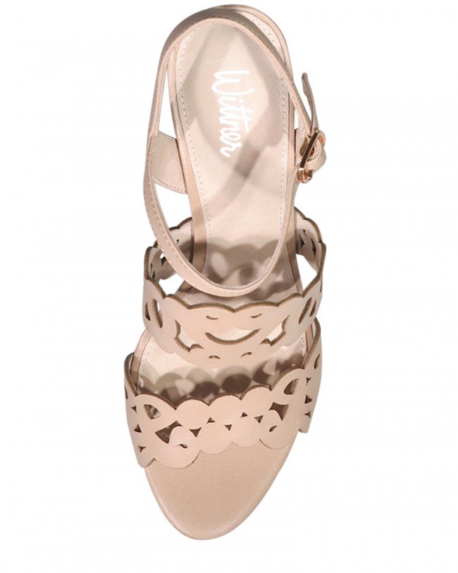 Wittner Reanna Nude Leather Perforated Block Heeled Sandal
