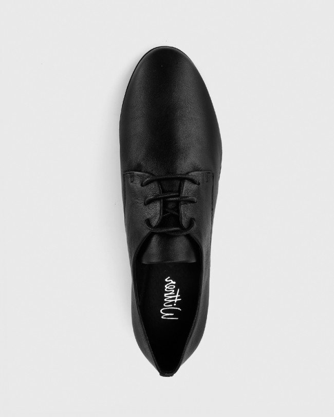 Wittner Cecelia Black Leather Low Wedge Lace Up Brogue