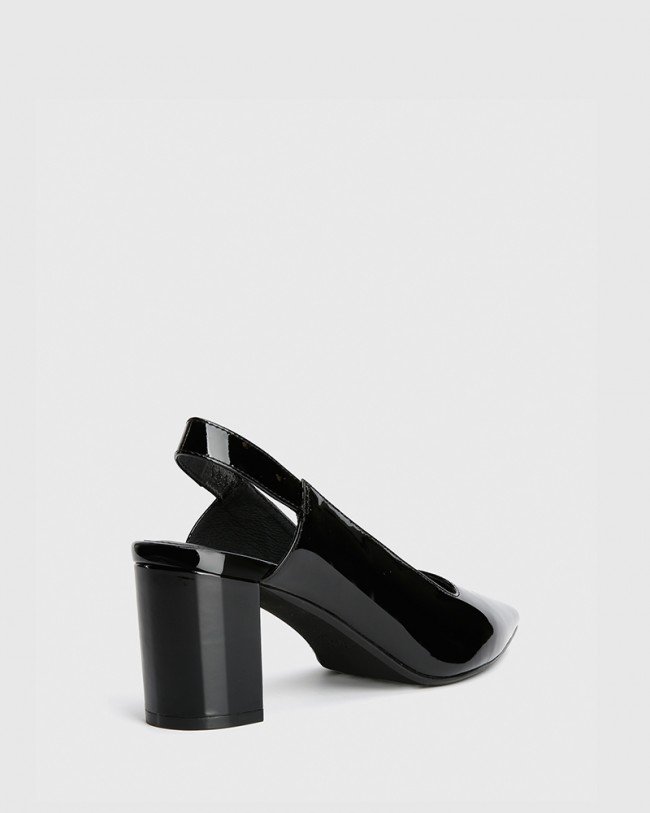 Wittner Daveen Black Patent Slingback Block Heel