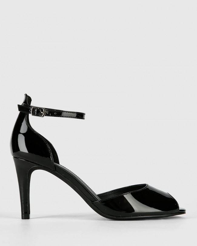 Wittner Inka Black Patent Leather Stiletto Heel Sandal