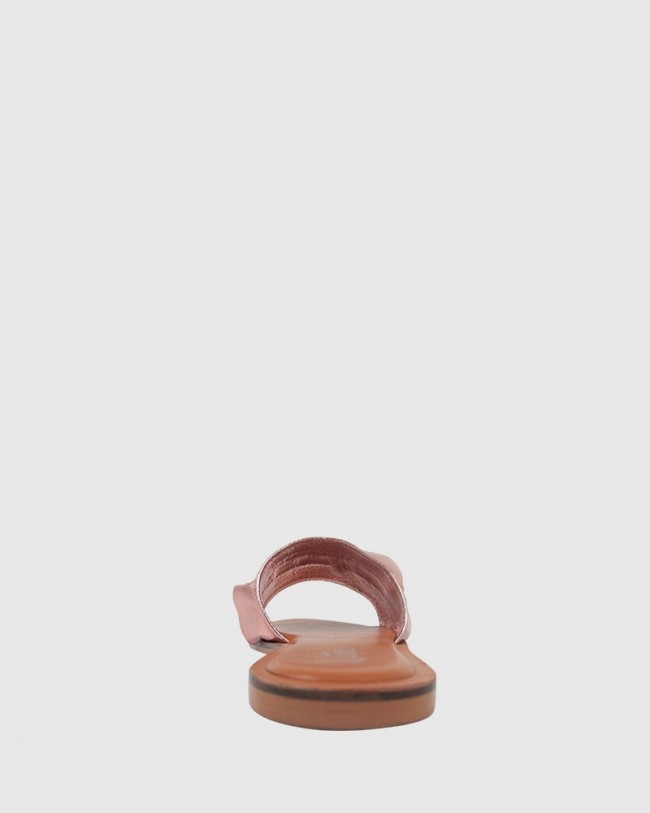 Wittner Indira Rose Gold Leather Ruffle Flat Slide