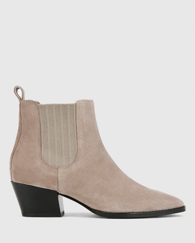 Wittner Kyrone Stone Suede Leather Block Heel Point Toe Boot
