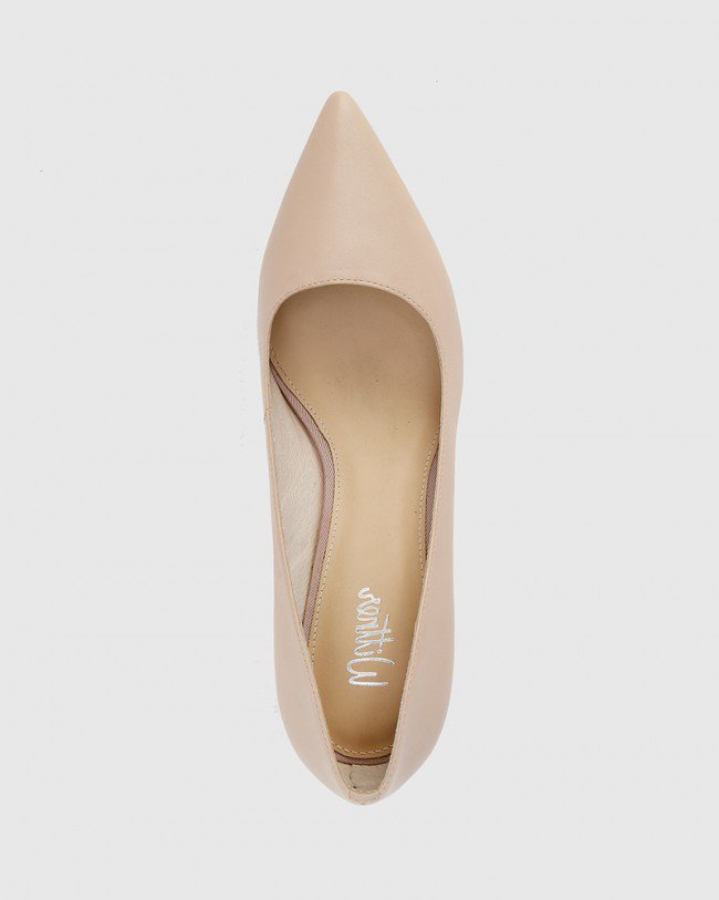 Wittner Delores Nude Leather Pointed Toe Kitten Heel