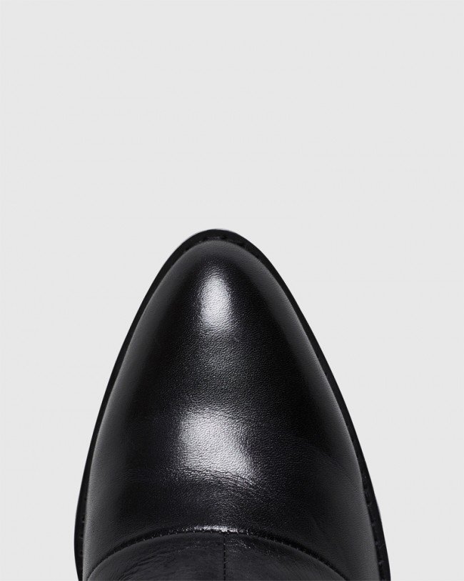 Wittner Honesty Black Leather Elasticated Gusset Block Heel Ankle Boot